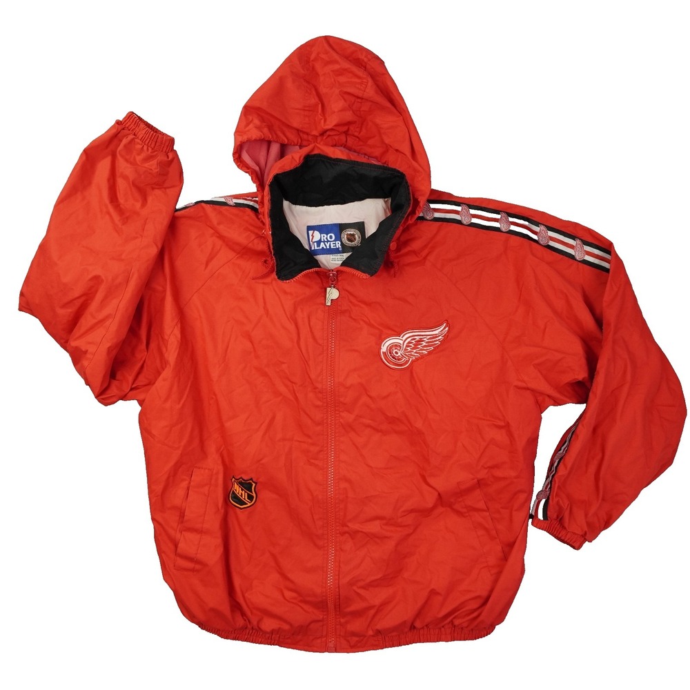 Vintage 90s Detroit Red Wings NHL Pro Player Jacket Men's XXL Red Hooded